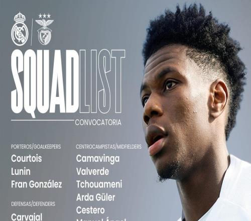 皇马公布对阵本菲卡大名单：姆巴佩、赫伊森缺席