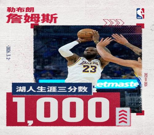 队史第二人！詹姆斯达成湖人生涯1000记三分里程碑