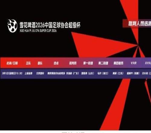 官方：上赛季中超金哨李海新将执法超级杯，银哨唐顺齐任VAR