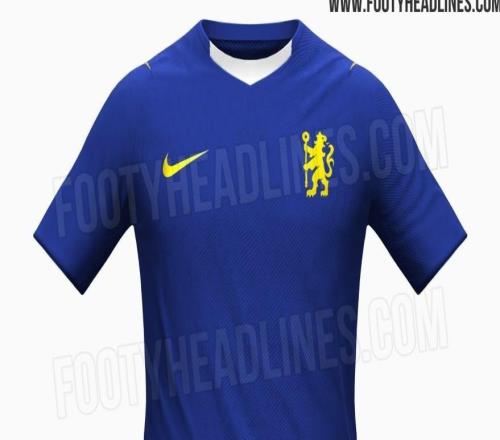 切尔西2627主场球衣谍照：采用黄色狮子队徽，搭配亮蓝色底色