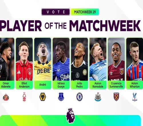 英超第29轮最佳球员候选：若昂佩德罗、埃利奥特安德森在列