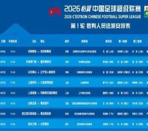 中超首轮山东泰山vs辽宁铁人裁判安排出炉张雷担任主裁