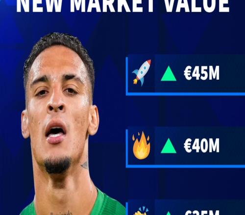 德转预热安东尼身价上涨：最低上涨至3200万欧，最高4500万欧