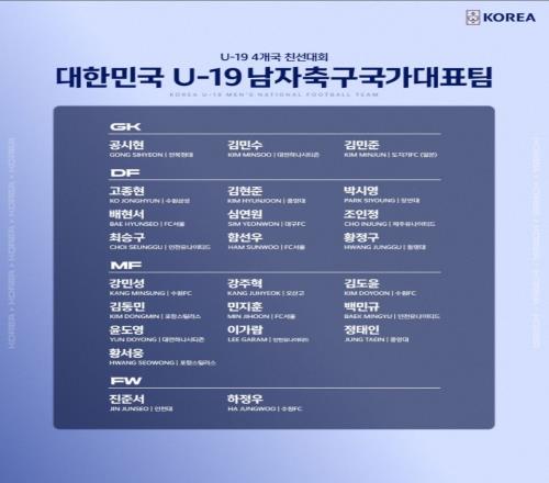 韩国U19公布6月陕西四国赛名单，将于6月10日交手U19国足
