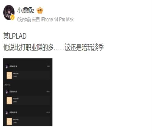 小虞姬分享前LPLAD陪玩价格：比职业赚得多，淡季半个月也能拿3W