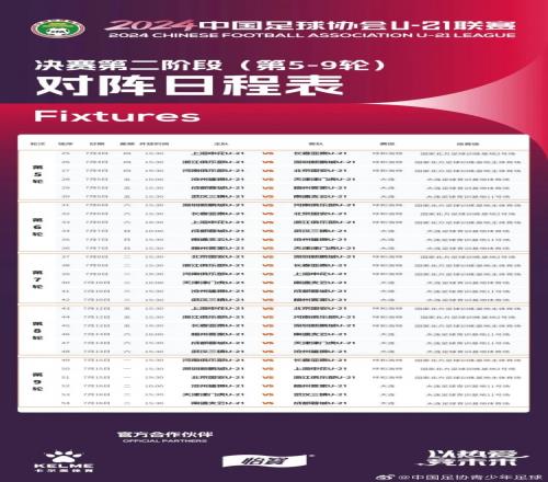 2024中国足球协会U21联赛决赛第二阶段对阵日程表