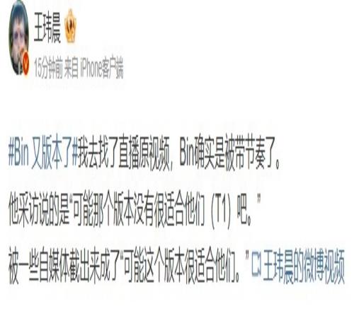 王玮晨评Bin被带节奏：他采访说的和自媒体说的有出入