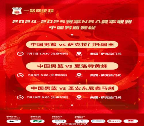 官方公布中国男篮夏季联赛赛程：国王&黄蜂&马刺四天三战