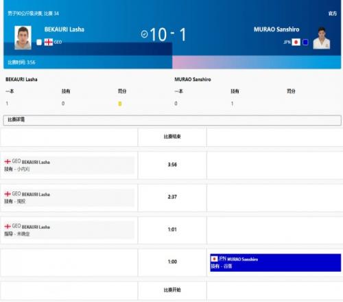 柔道男子90公斤级决赛格鲁吉亚选手击败日本选手拿到金牌