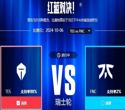 S14瑞士轮今日战队支持率：98%认为TES赢FNC，73%认为BLG赢T1