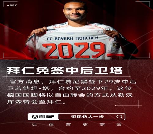 塔来了！官方：拜仁免签29岁药厂中后卫若纳坦塔，签至2029年