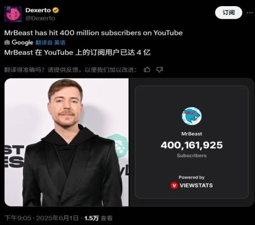 世界第一网红创新纪录：油管关注突破4亿！