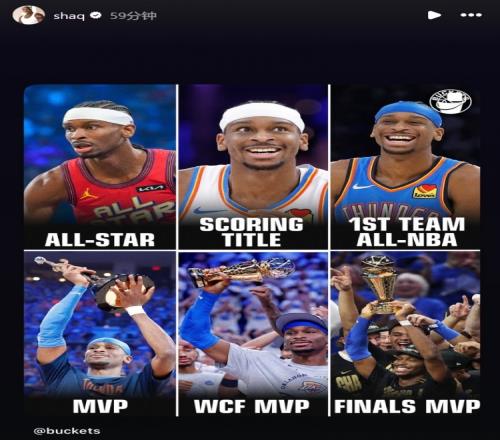 亚历山大单季解锁全明星得分王一阵+三个MVP+总冠军奥尼尔转发