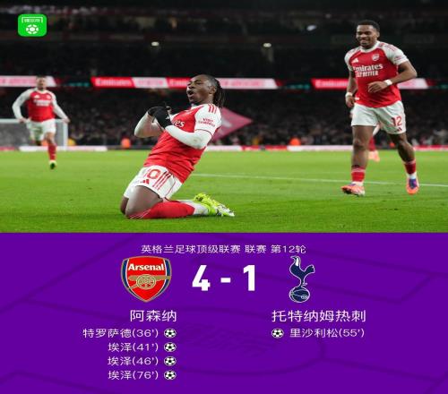剑南春丨阿森纳41热刺，埃泽戴帽，里沙利松超远吊射