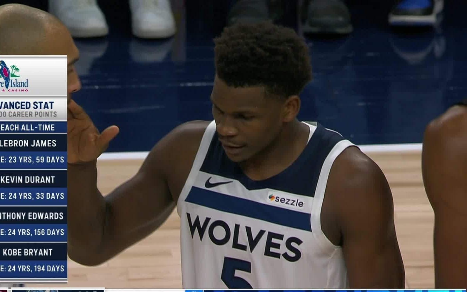 仅次于詹杜，爱德华兹超越科比成为NBA历史第3年轻的万分先生