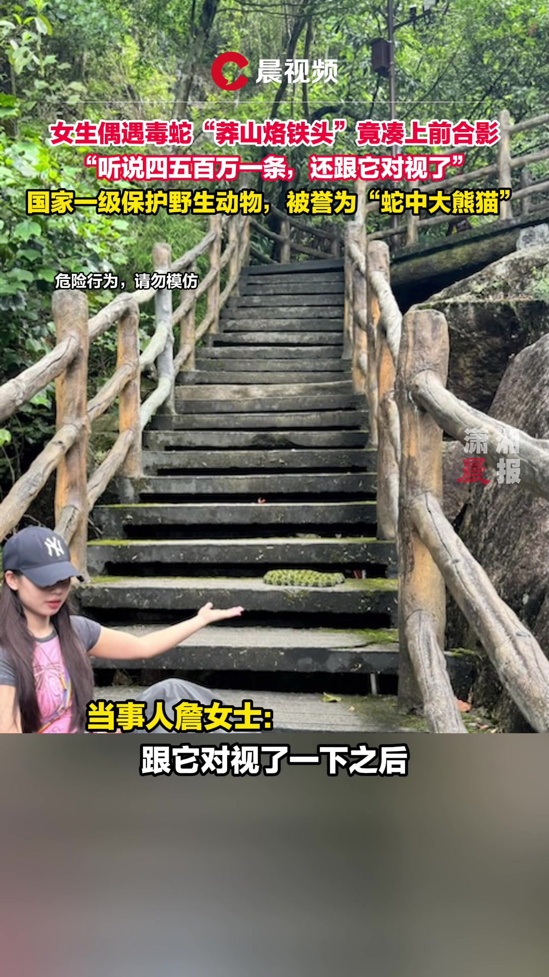 莽山烙铁头！女生爬山遇毒蛇竟凑上前合影！！