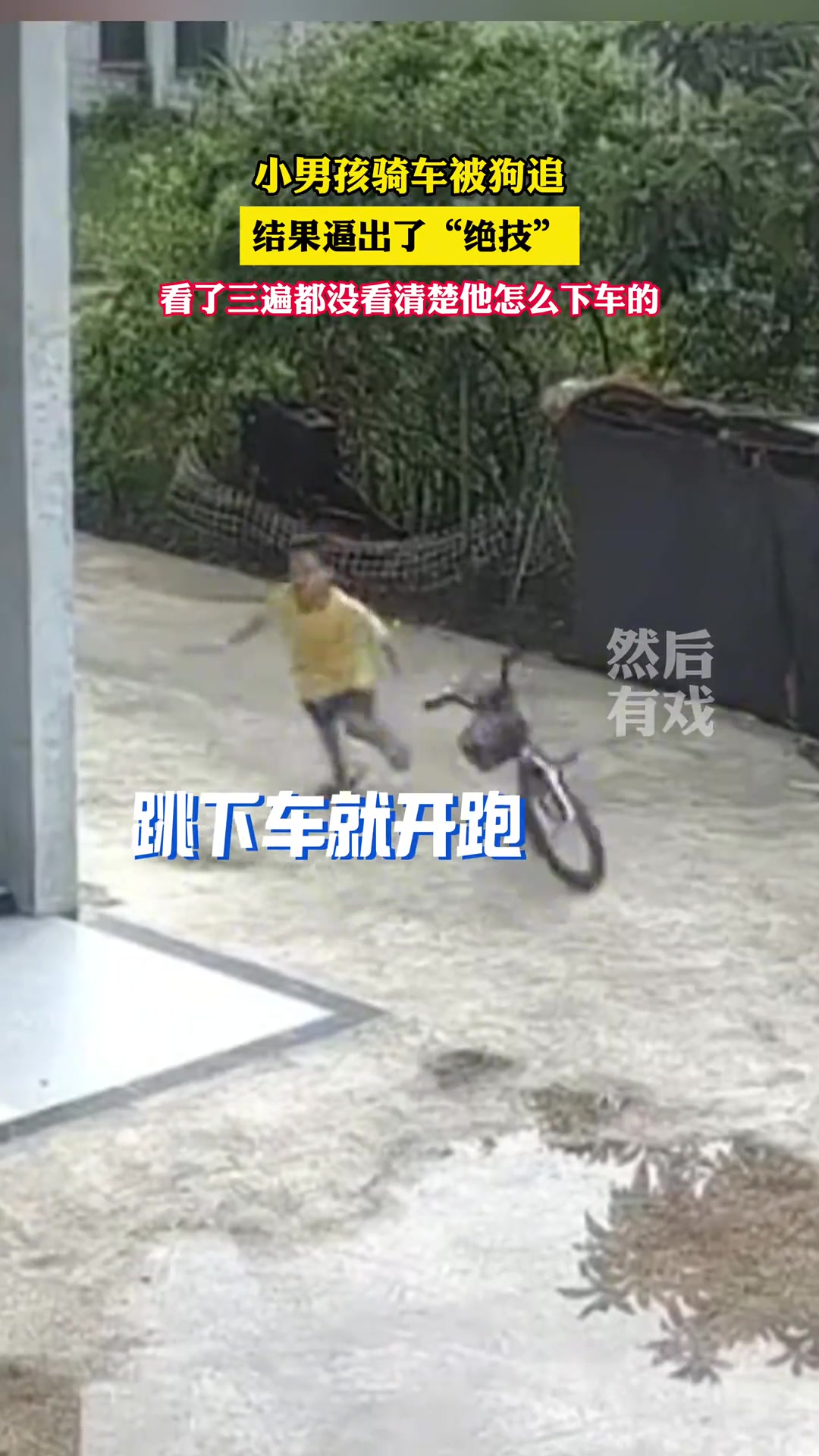 小男孩骑车被狗追 结果逼出了“绝技”