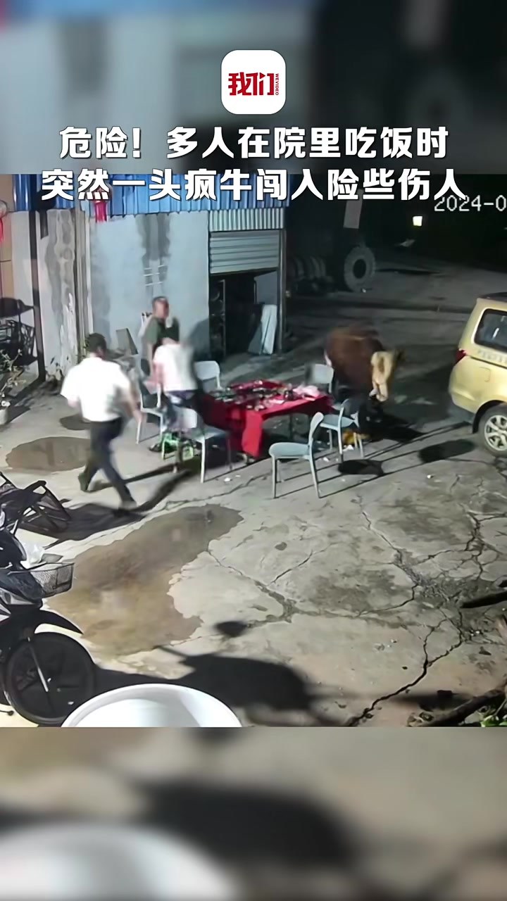 疯牛闯入险些伤人！难带是看见了红桌布？太恐怖！