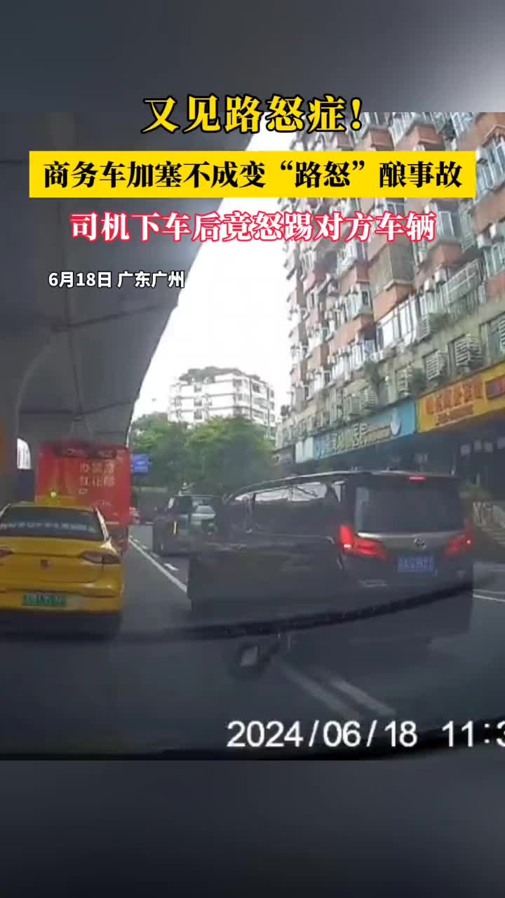 商务车加塞不成变“路怒”酿事故！！下车后怒踢车辆