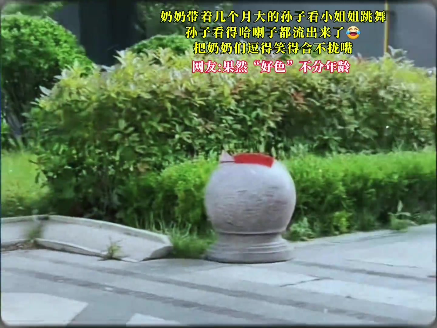 奶奶带几个月大孙子看小姐姐跳舞，哈喇子都看流出来了