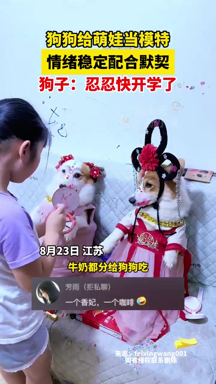 画风奇特！狗子给小孩子当起了化妆模特