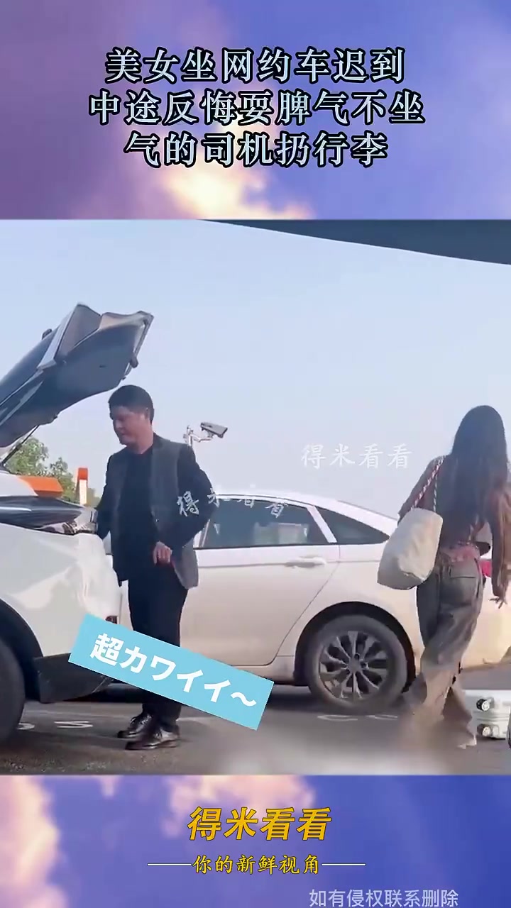 美女坐网约车迟到，中途反悔不做了，气的司机扔行李