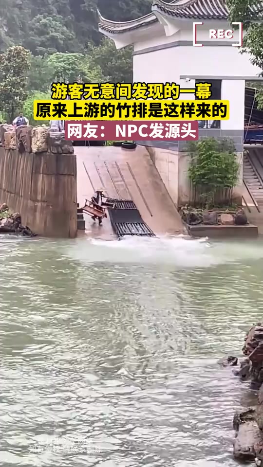 游客无意间发现的一幕，原来竹排是这样来的，网友：NPC发源头！