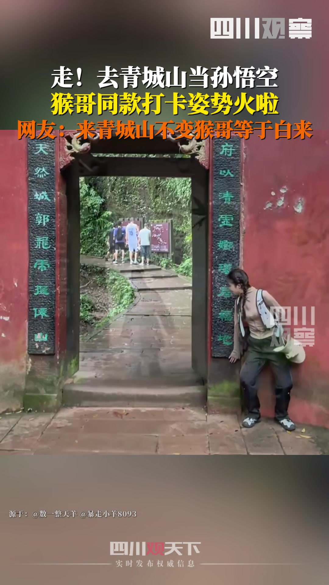 玩黑神话玩的网友游青城山模仿猴哥打卡！