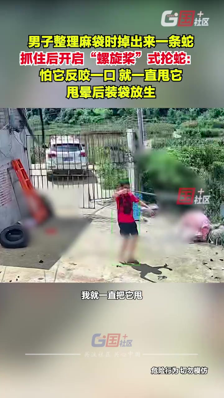 男子整理麻袋时掉出来一条蛇抓住后开启“螺旋桨”式抡蛇