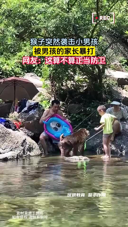 猴子突然袭击小男孩，被男孩的家长暴打，这算正当防卫吗