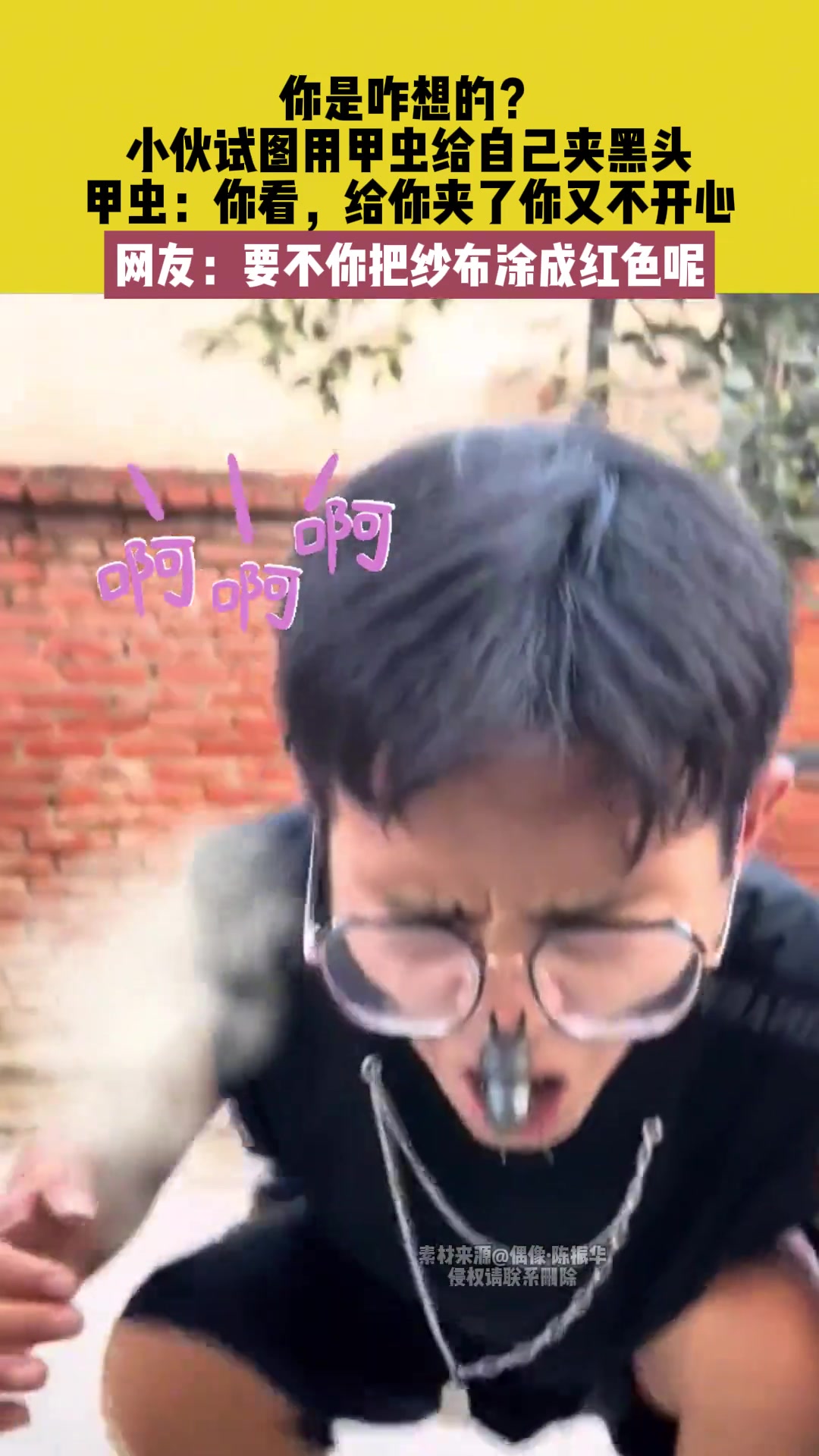 你是咋想的小伙试图用甲虫给自己夹黑头！