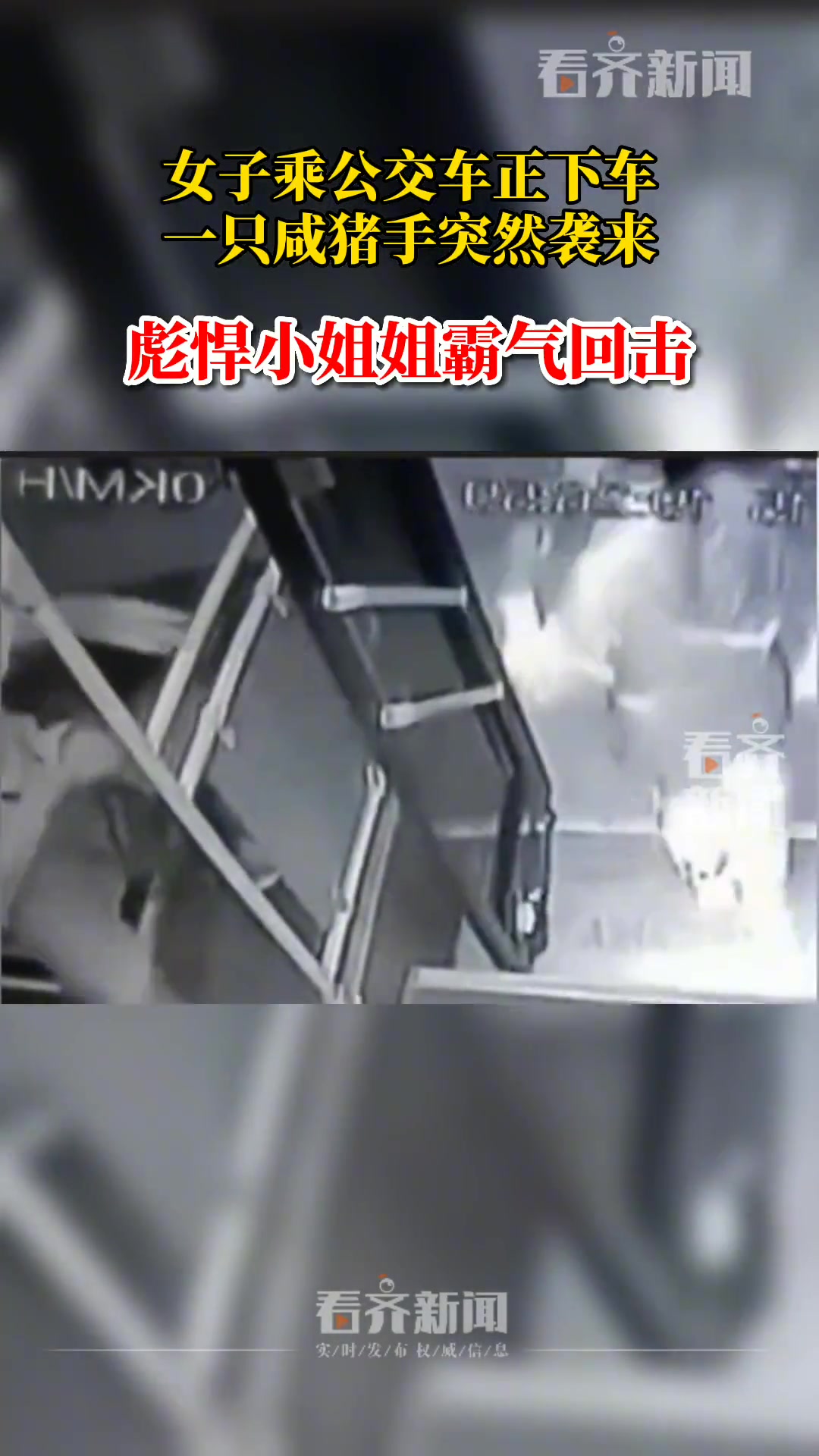 女子乘公交车正下车一只咸猪手突然袭胸女子果断反击