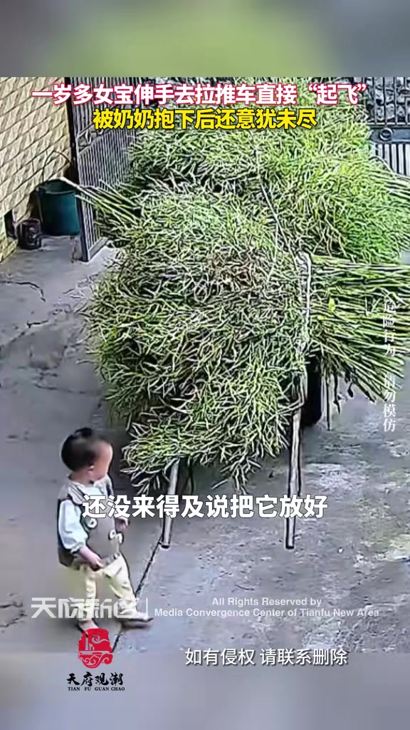 一岁多女宝伸手去拉推车直接“起飞”，这下新玩具有了！！