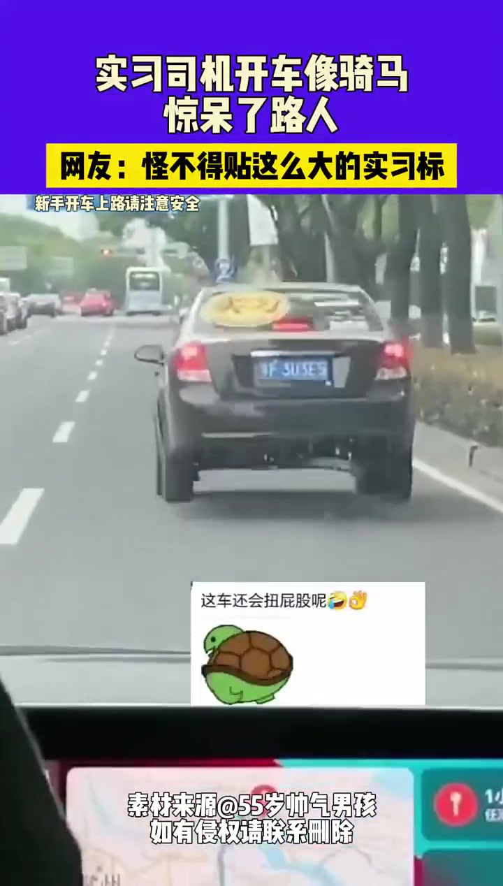实习司机开车像骑马，惊呆了路人怪不得贴这么大的实习标