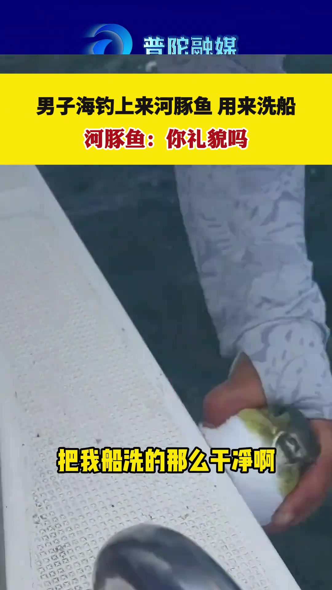 男子海钓上来河豚鱼，竟用来洗船河豚鱼：你礼貌吗