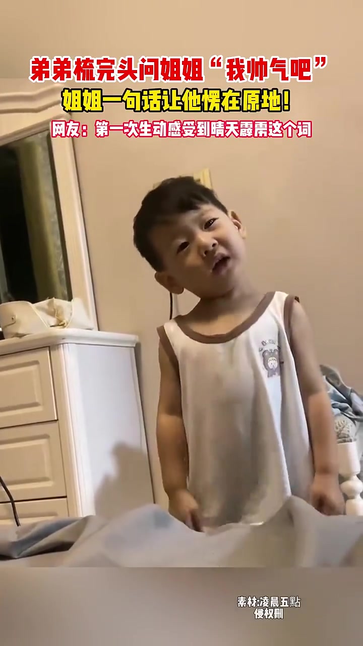 弟弟梳完头问姐姐“我帅气吧”，姐姐：滚！