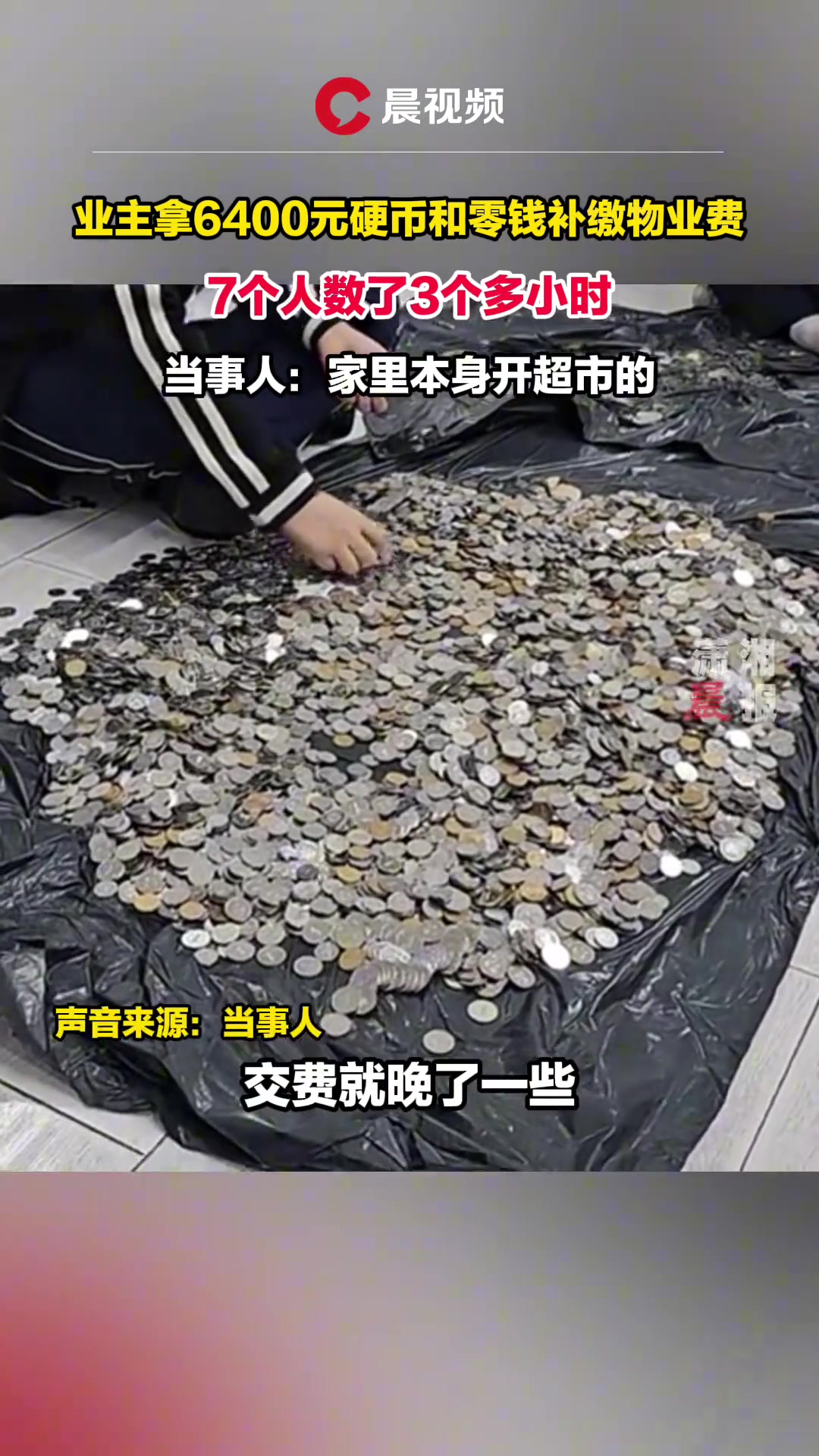 业主拿6400元硬币和零钱补缴物业费：7个人数了3个多小时