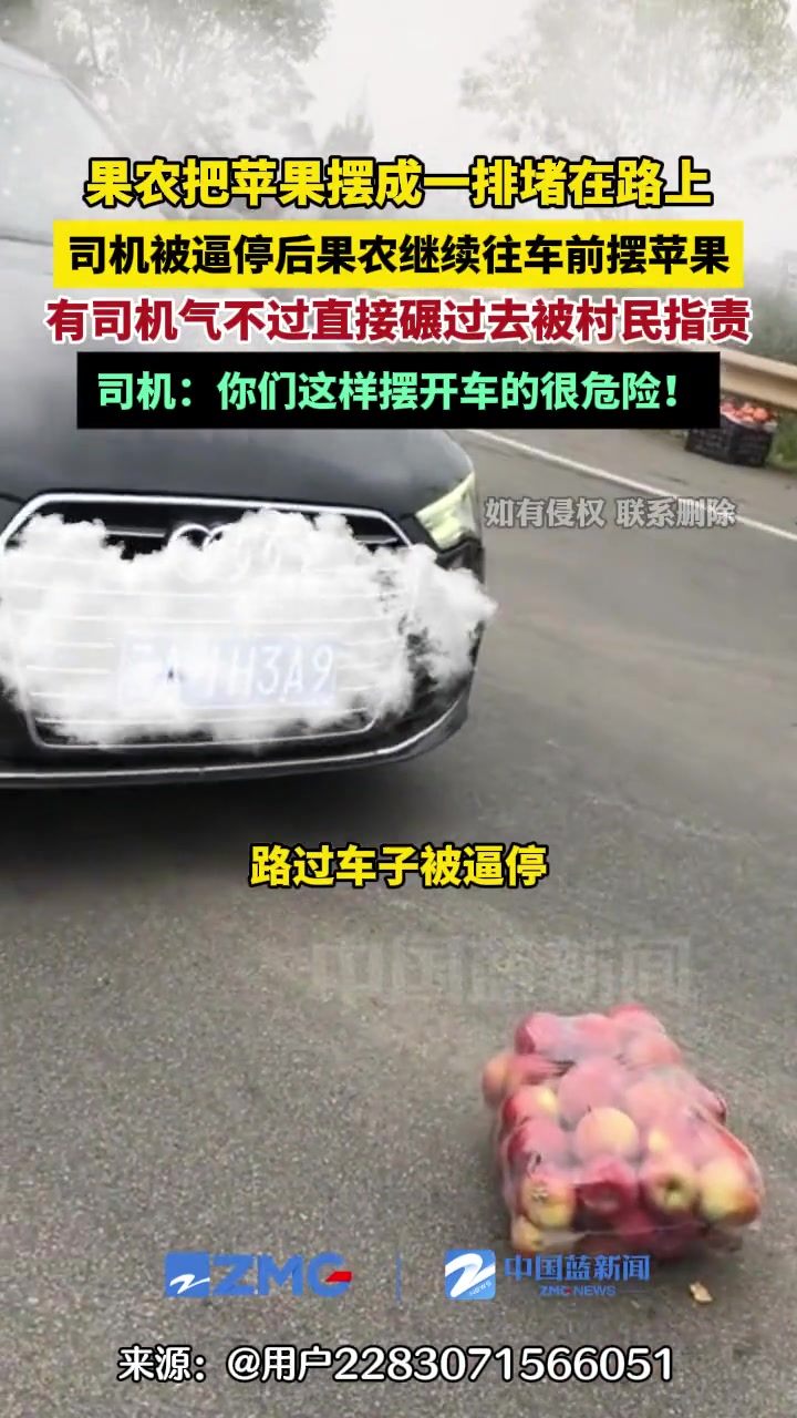 果农把苹果摆成一排堵在路上