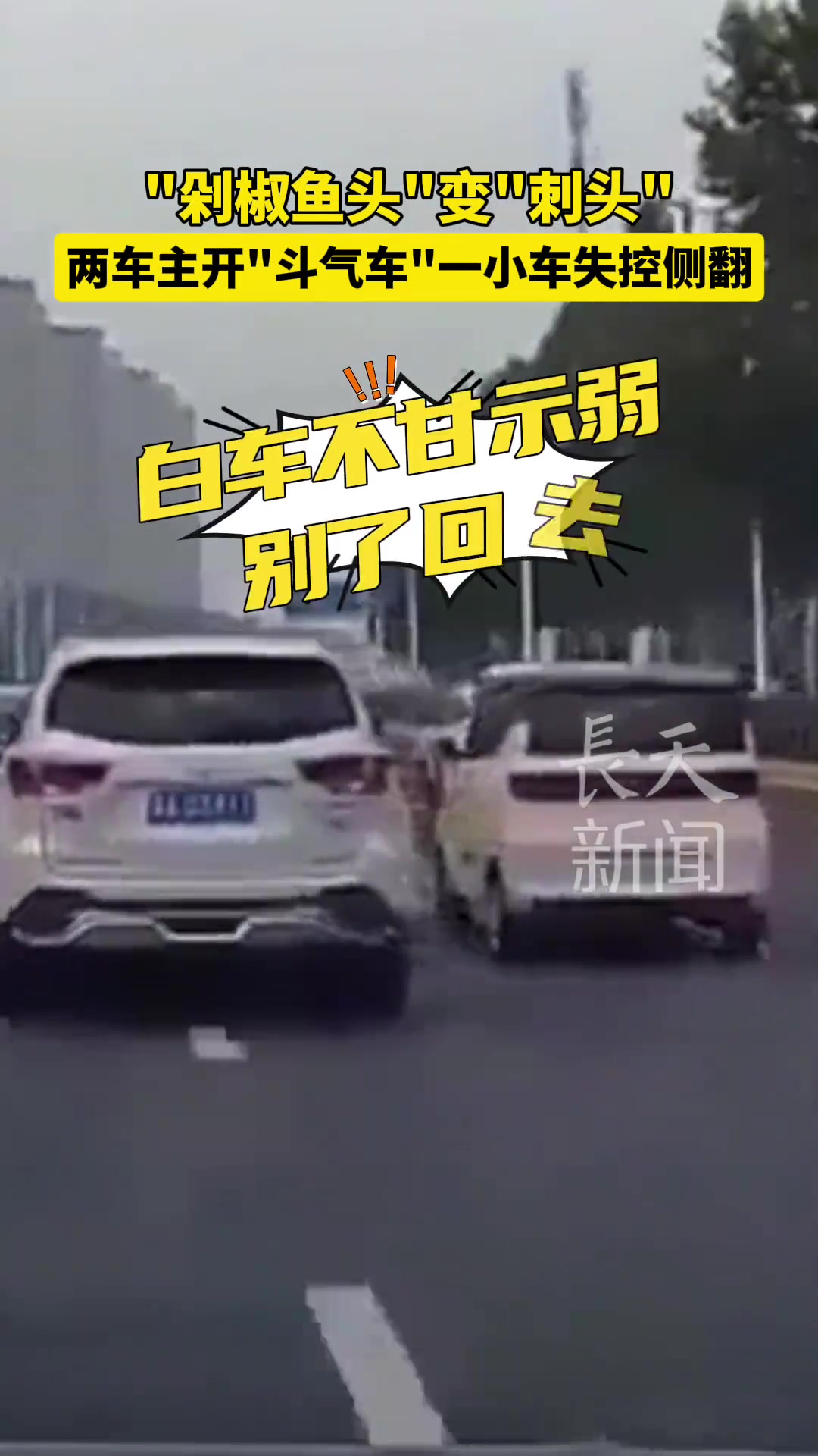 “剁椒鱼头”变“刺头”两车主开“斗气车”一小车失控侧翻
