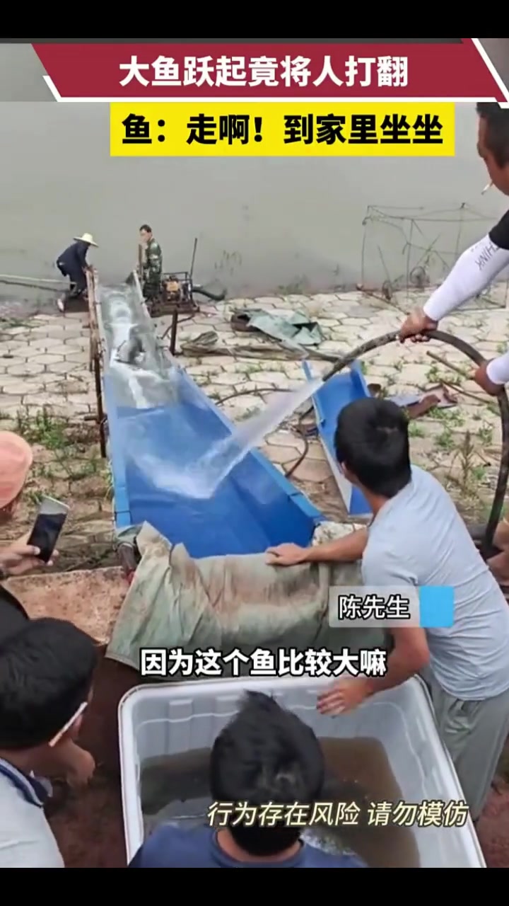 大鱼跳起来，差点打翻人
