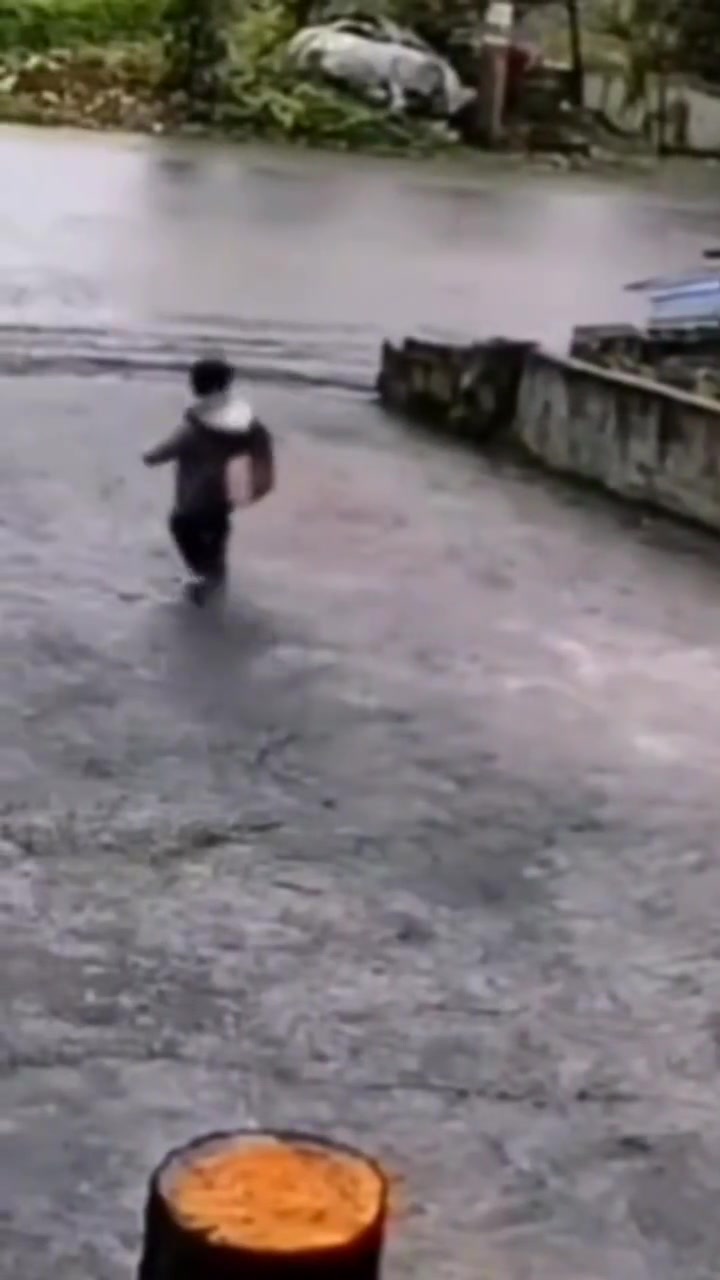 小孩蹦蹦跳跳上学，校车呼啸而过，小孩我在这儿