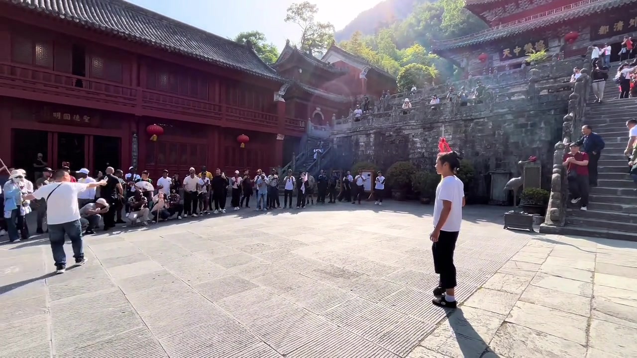 武当小伙练枪给旁边老外看的目瞪口呆