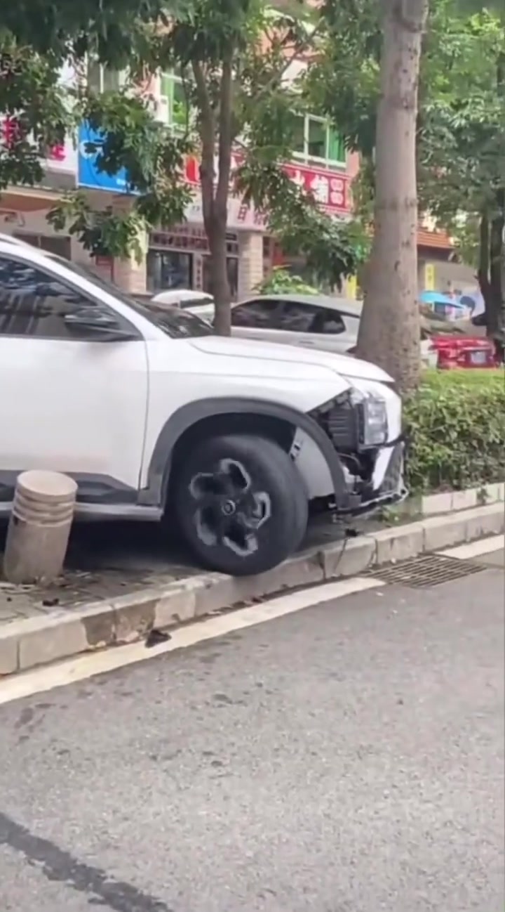 跟个柱子彻底杠上了，这司机干啥呢没发现吗
