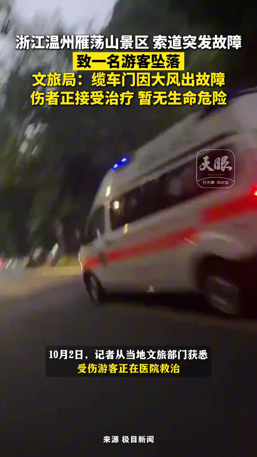 索道突发故障致一名游客坠落
