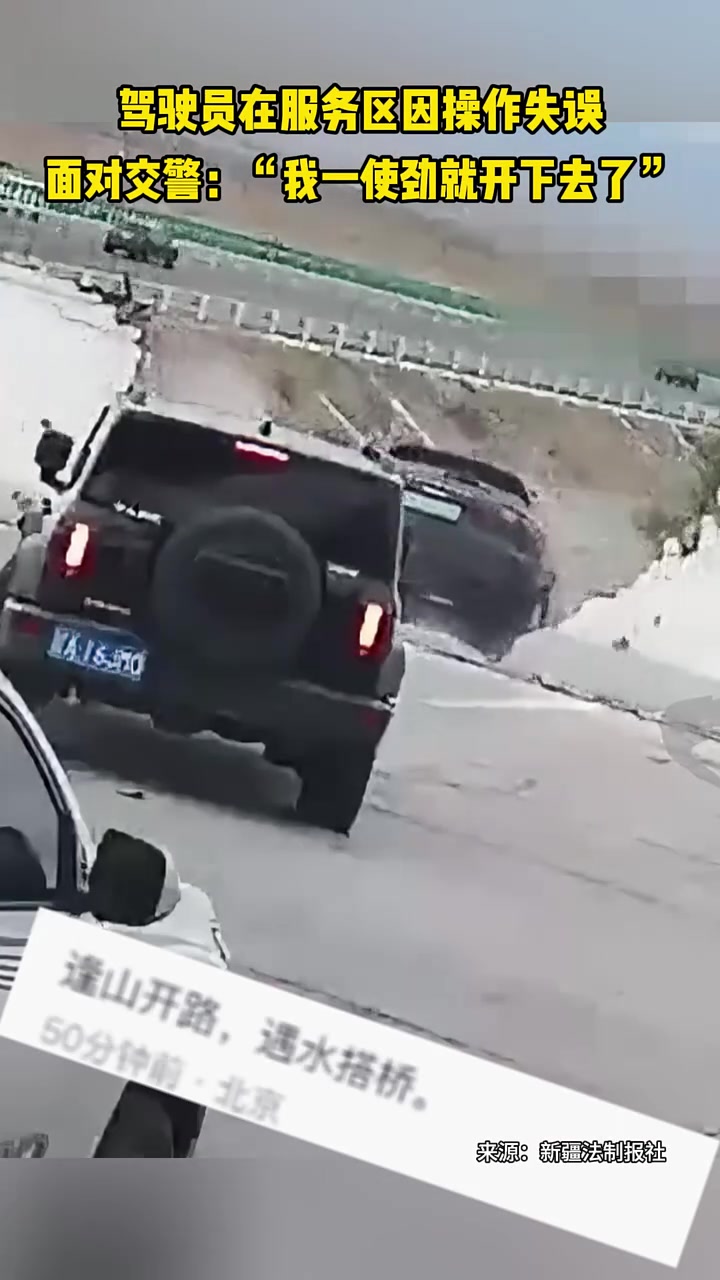 驾驶员在服务区因操作失误，面对交警：我一使劲就开下去了！
