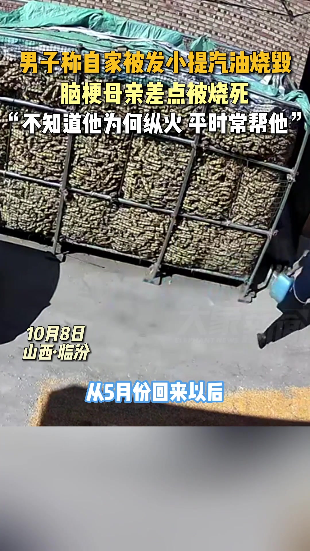 男子称自家被发小提汽油烧毁脑梗母亲差点被烧死