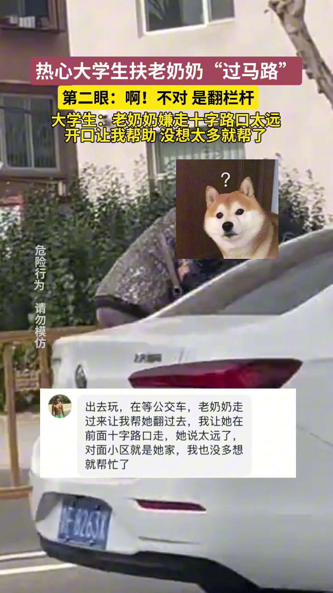 热心大学生扶老奶奶“过马路”