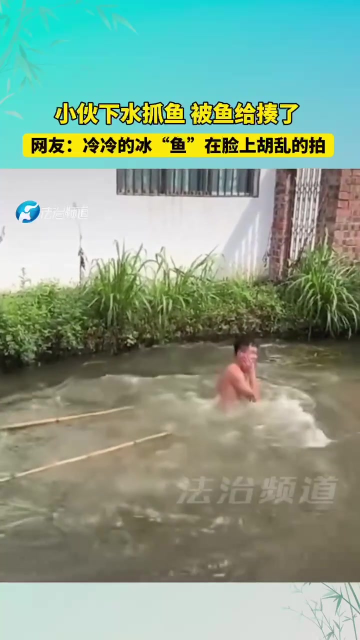 小伙下水抓鱼被鱼给揍了网友：冷冷的冰“鱼”在脸上胡乱的拍