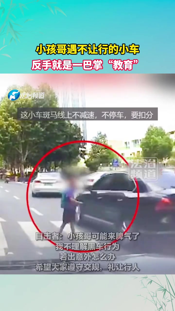 小孩哥遇不让行的小车，反手就是一巴掌“教育”