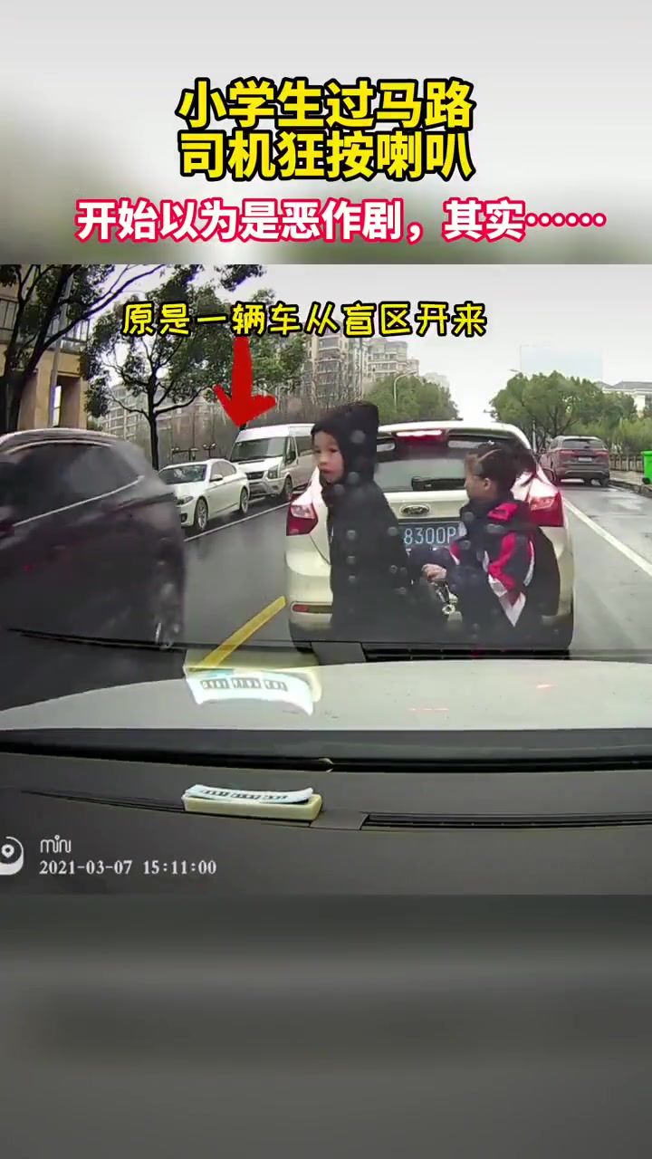 小学生过马路，司机狂按喇叭吓唬他俩结果令人意外！